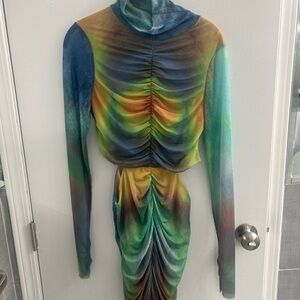 AFRM Multicolor Ruched Mini Dress